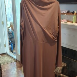 Long Sleeve Brown Draped Women's Dress
